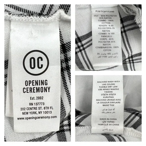 OPENING CEREMONY Dress Womens Small White Black Sleeve Plaid Ruffle Skater NWT - Picture 9 of 16